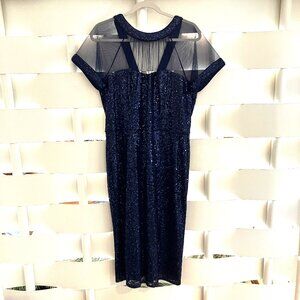 Maggy  London Midi Navy Sequin Short Sleeve Dress Size 16